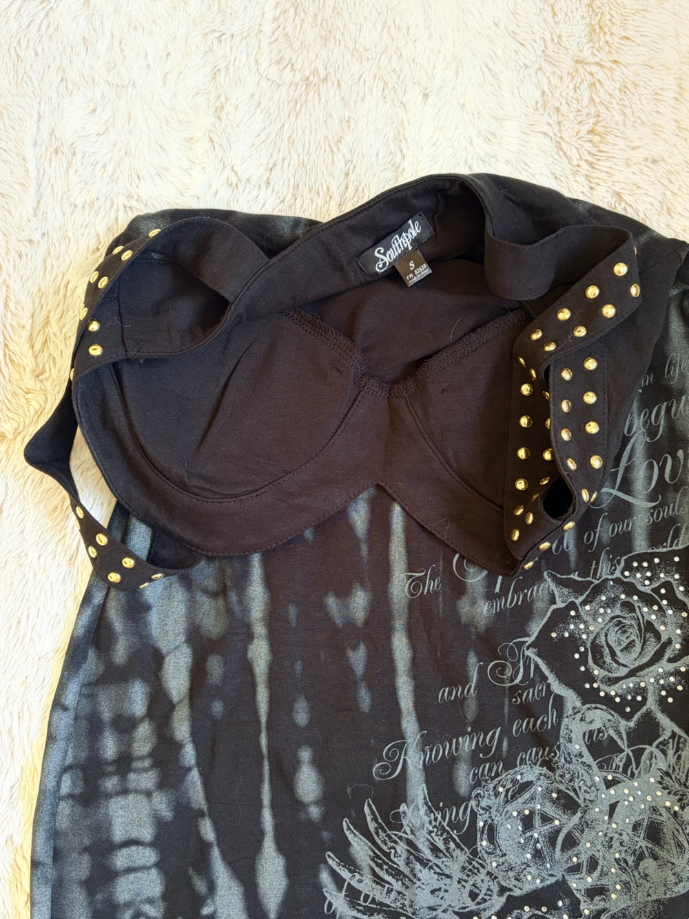 🖤 Vintage Y2K South Pole Mini Dress Studded Rhinestone Tattoo McBling Goth Glam - Picture 6 of 11